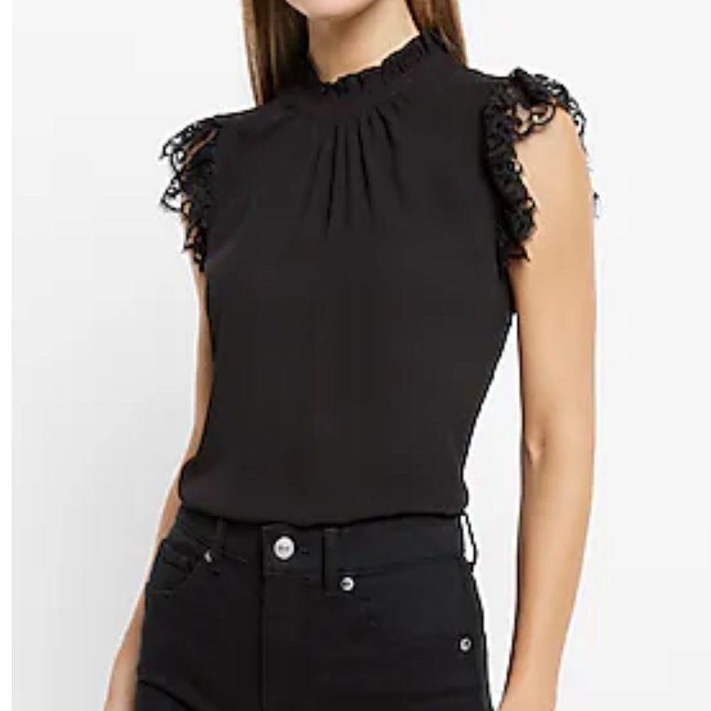 Express Ruffle Mock Neck Lace Sleeve Gramercy